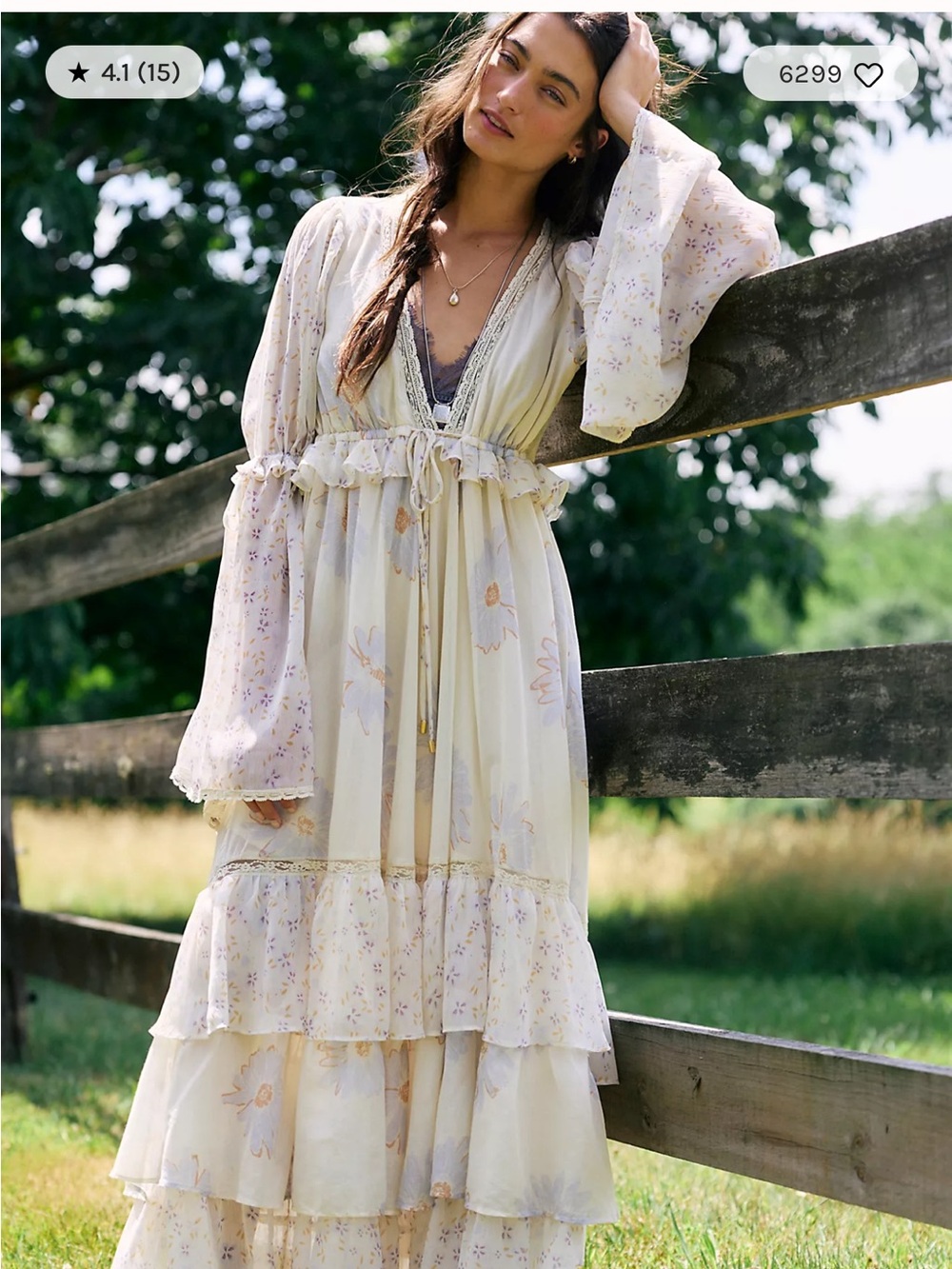 Free People Calypso Cream Floral Tiered Maxi Dress